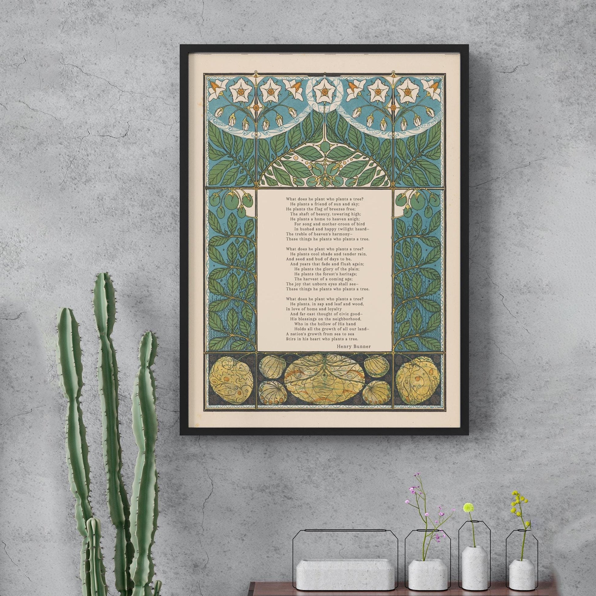 Tree Poem - Quote Bohemian Art - Poem Print - Green and Beige - "The Heart of the Tree" – Henry Cuyler Bunner