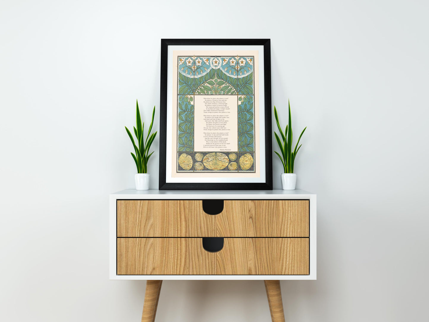 Tree Poem - Quote Bohemian Art - Poem Print - Green and Beige - "The Heart of the Tree" – Henry Cuyler Bunner