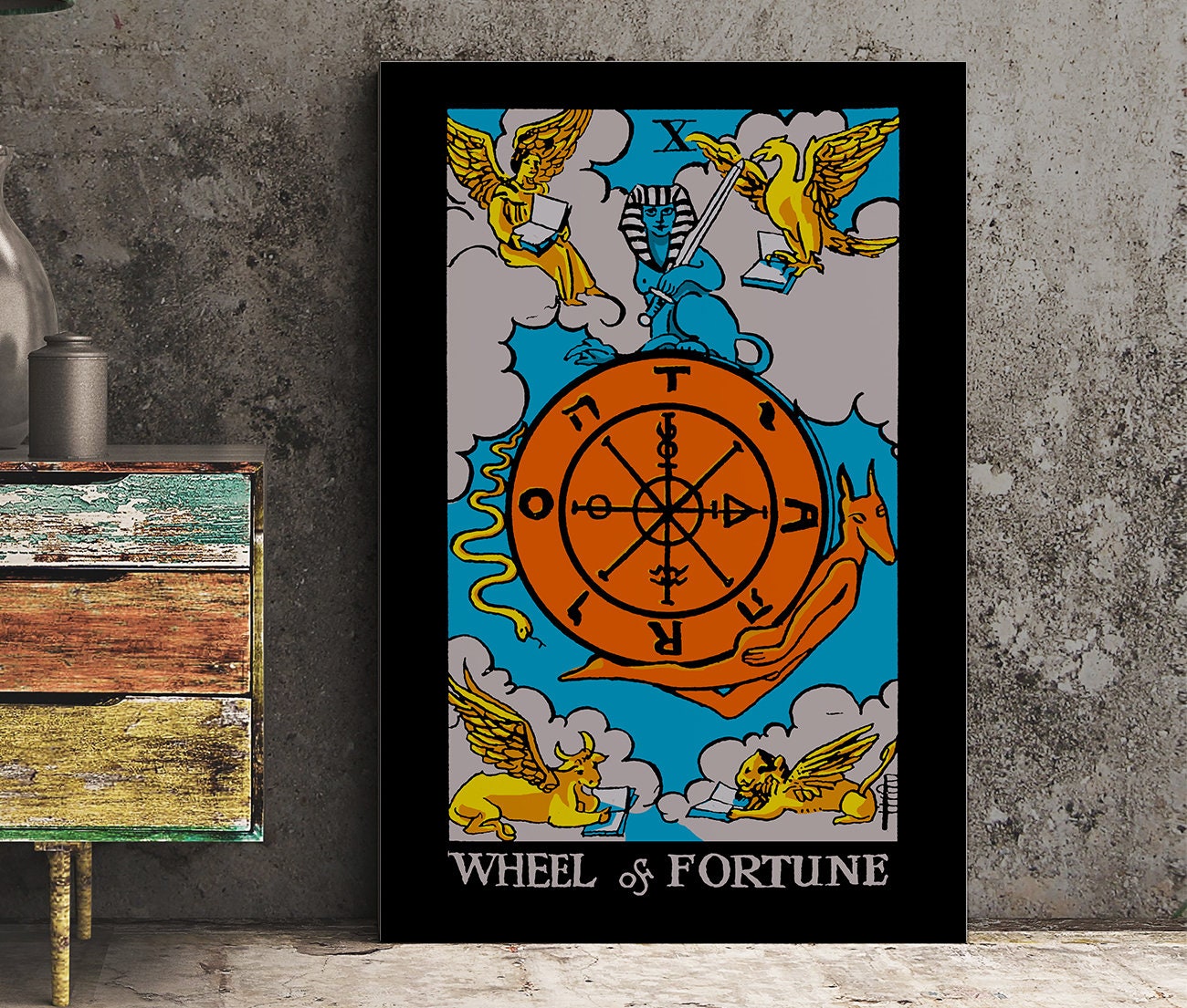 Wheel Of Fortune - Tarot Card Print - Tarot Card The Wheel Of Fortune Bright Card Color Block Poster Eclectic Tarot, No Frame