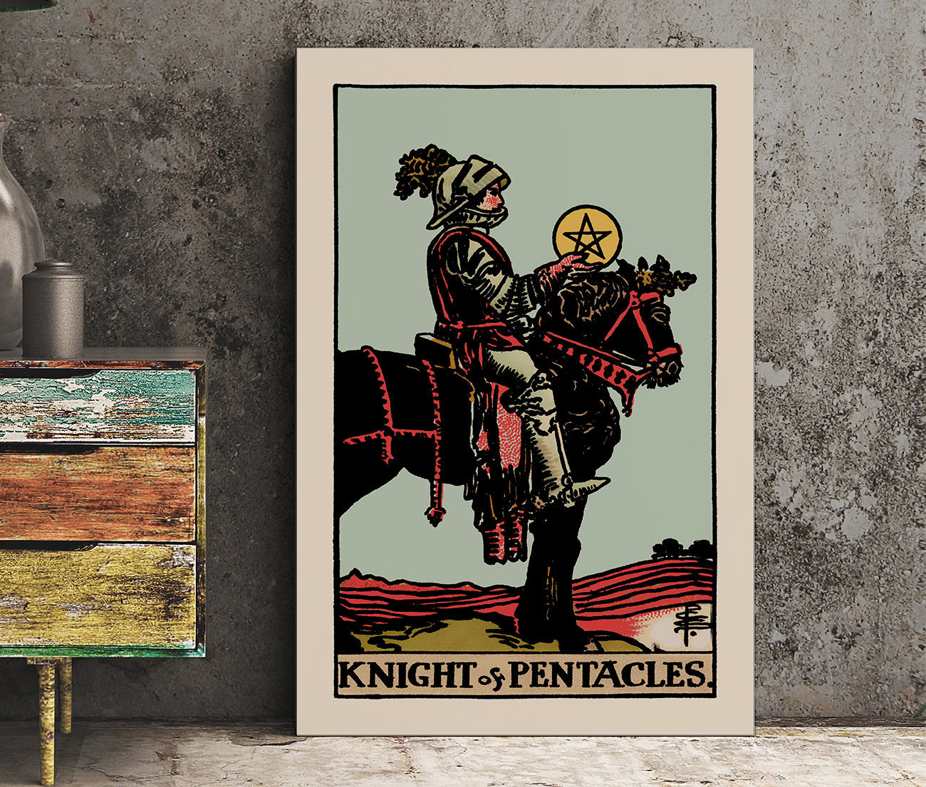 Knight of Pentacles- Tarot Card Print - The Knight of Pentacles Blue Sky Card Poster, No Frame