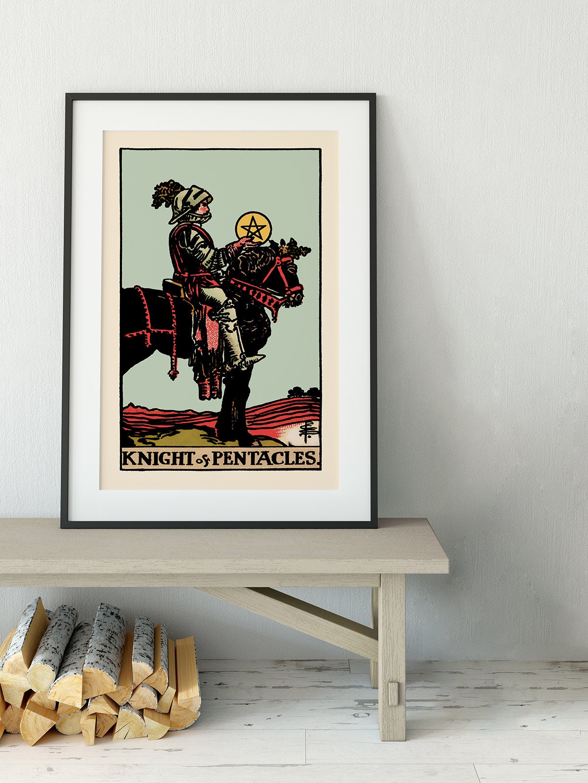 Knight of Pentacles- Tarot Card Print - The Knight of Pentacles Blue Sky Card Poster, No Frame