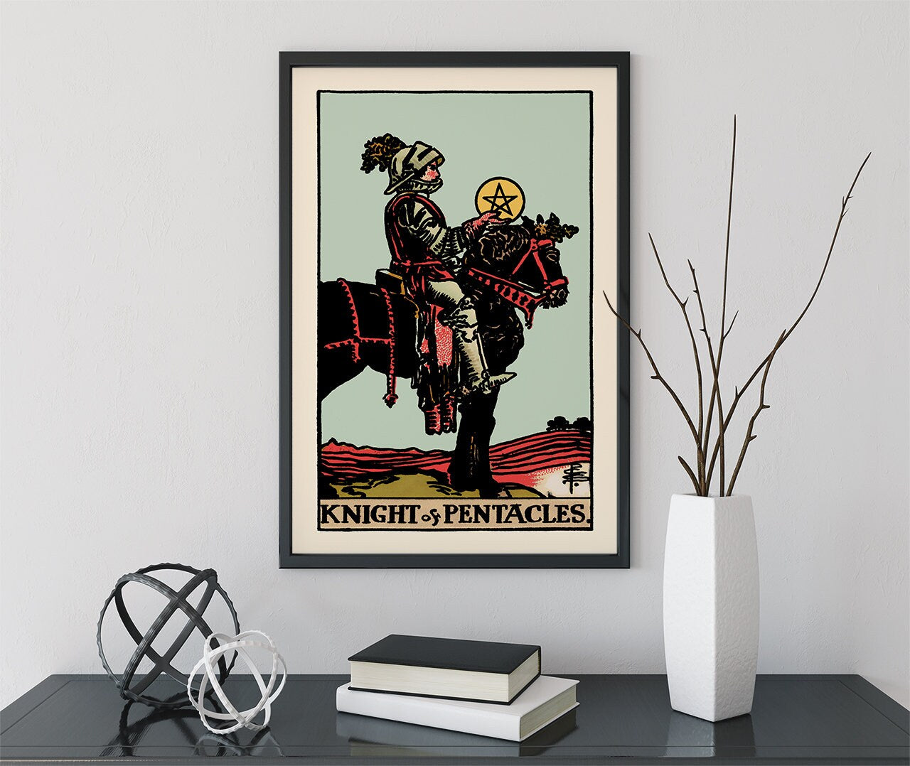 Knight of Pentacles- Tarot Card Print - The Knight of Pentacles Blue Sky Card Poster, No Frame