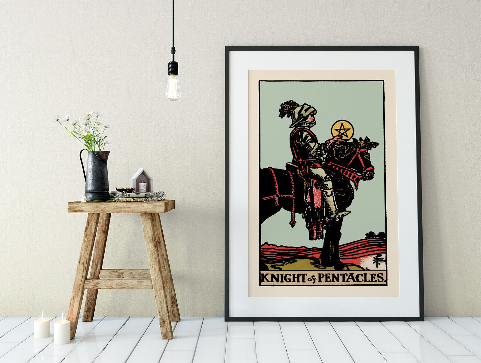 Knight of Pentacles- Tarot Card Print - The Knight of Pentacles Blue Sky Card Poster, No Frame