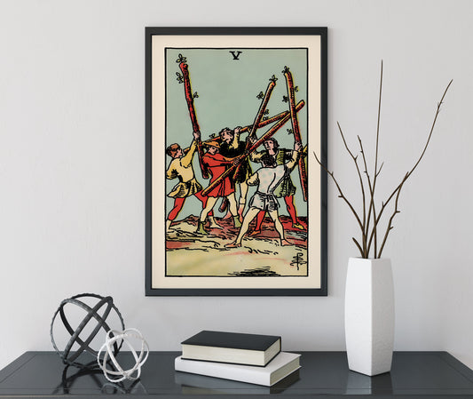 Five Of Wands Tarot Card Print Unframed Poster Wall Art For Tarot Enthusiasts And Collectors by My Store