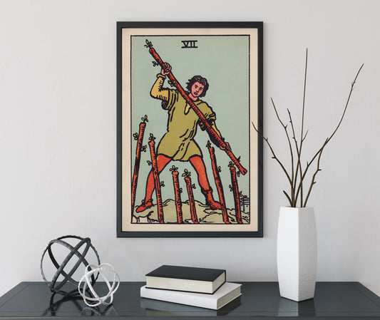7 of Wands- Tarot Card Print - The Seven of Wands Card Poster, No Frame