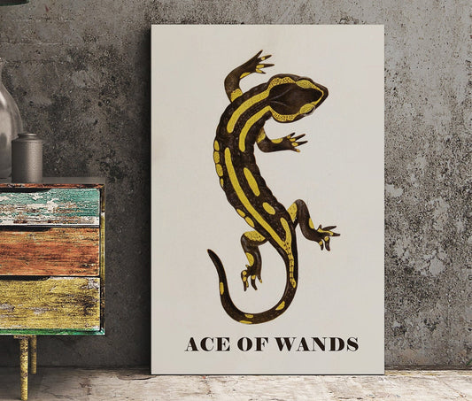 Ace of Wands Salamander Card - Tarot Card Print - The Ace of Wands Card Poster, No Frame