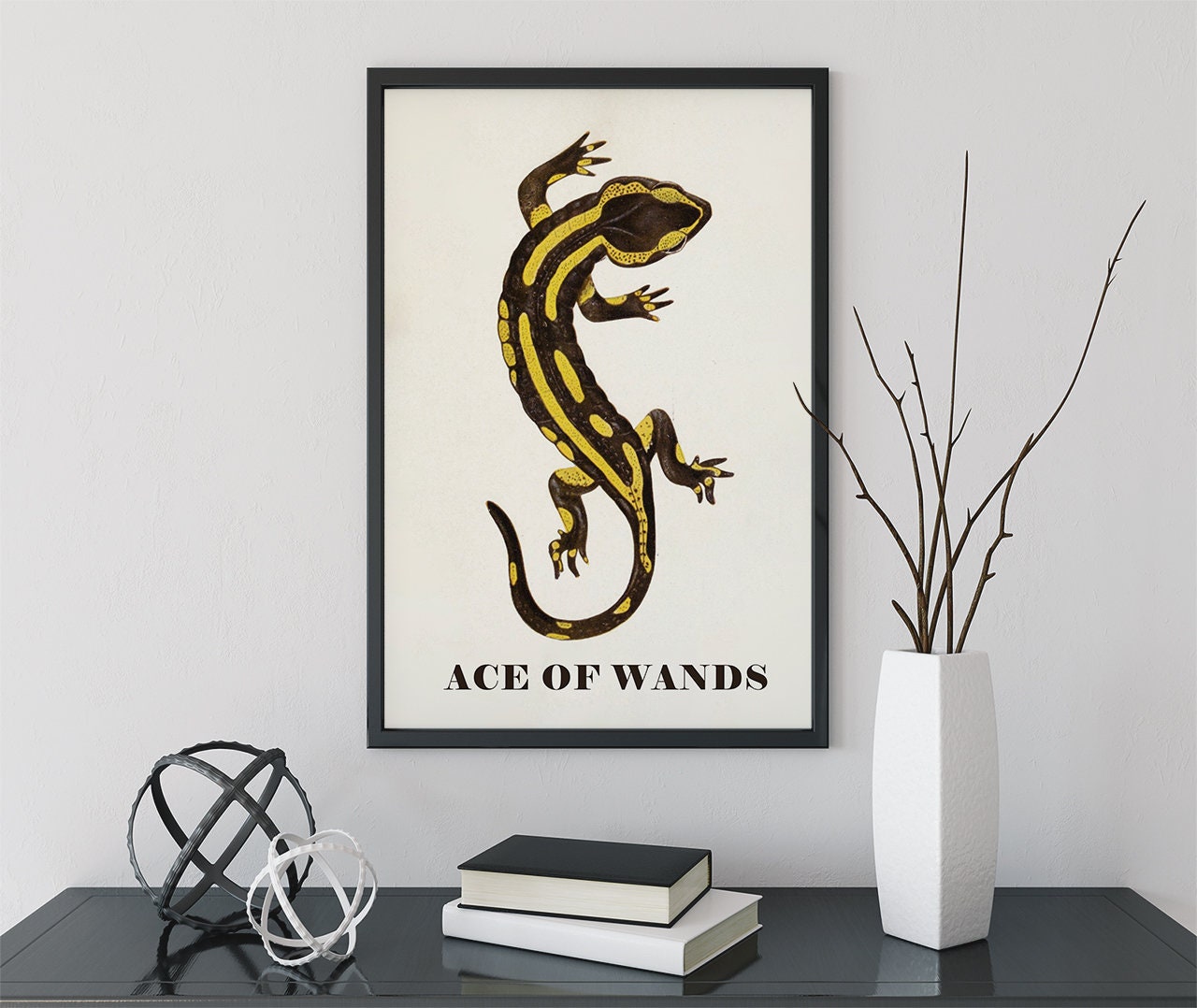 Ace of Wands Salamander Card - Tarot Card Print - The Ace of Wands Card Poster, No Frame