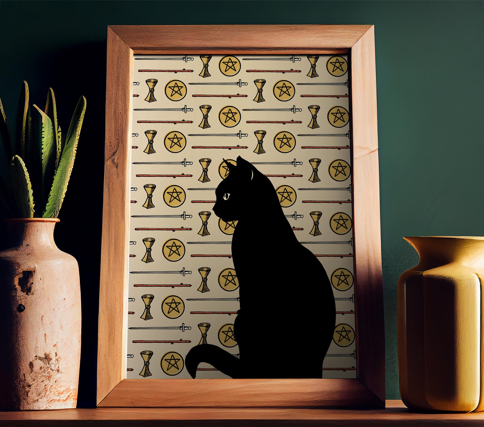 Cat with Tarot Elements Print - Cat Lover Print - The Tarot Lovers Poster, No Frame