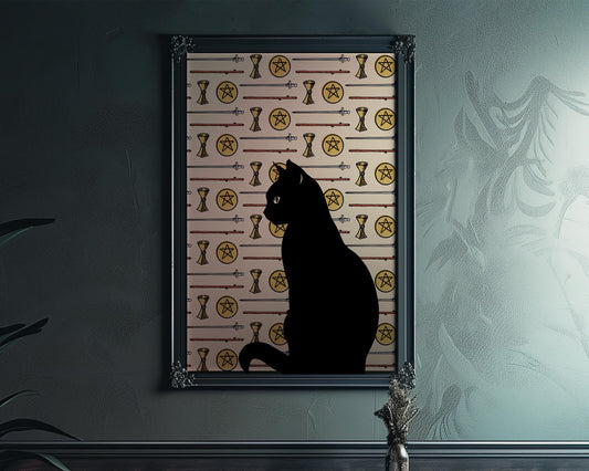 Cat With Tarot Elements Print No Frame The Tarot Lovers Poster For Cat Lovers And Mystic Home Decor by My Store