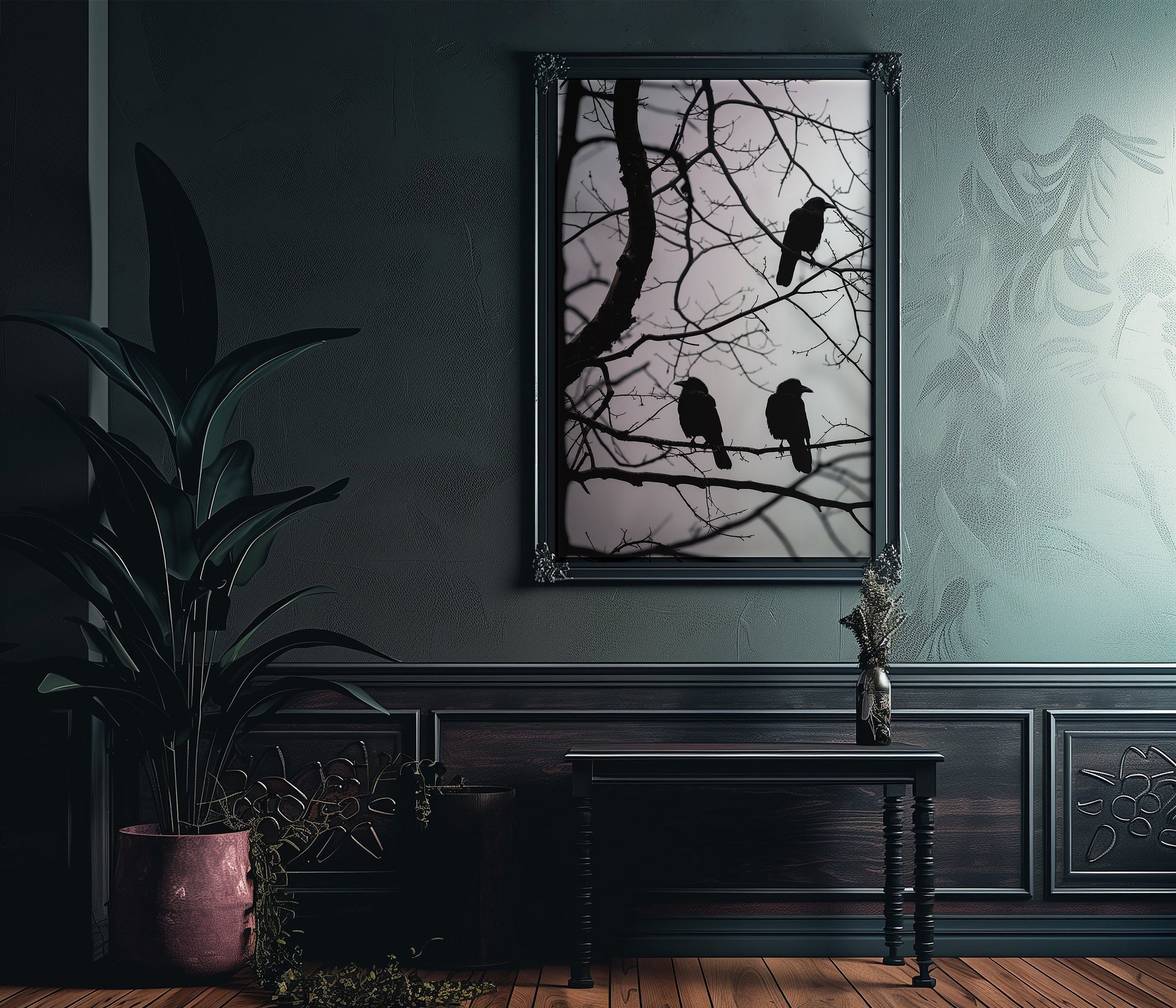 Crows in Tree Poster - Gothic Poster - Cottagecore Gothic - Victorian Gothic Ravens in tree, No Frame