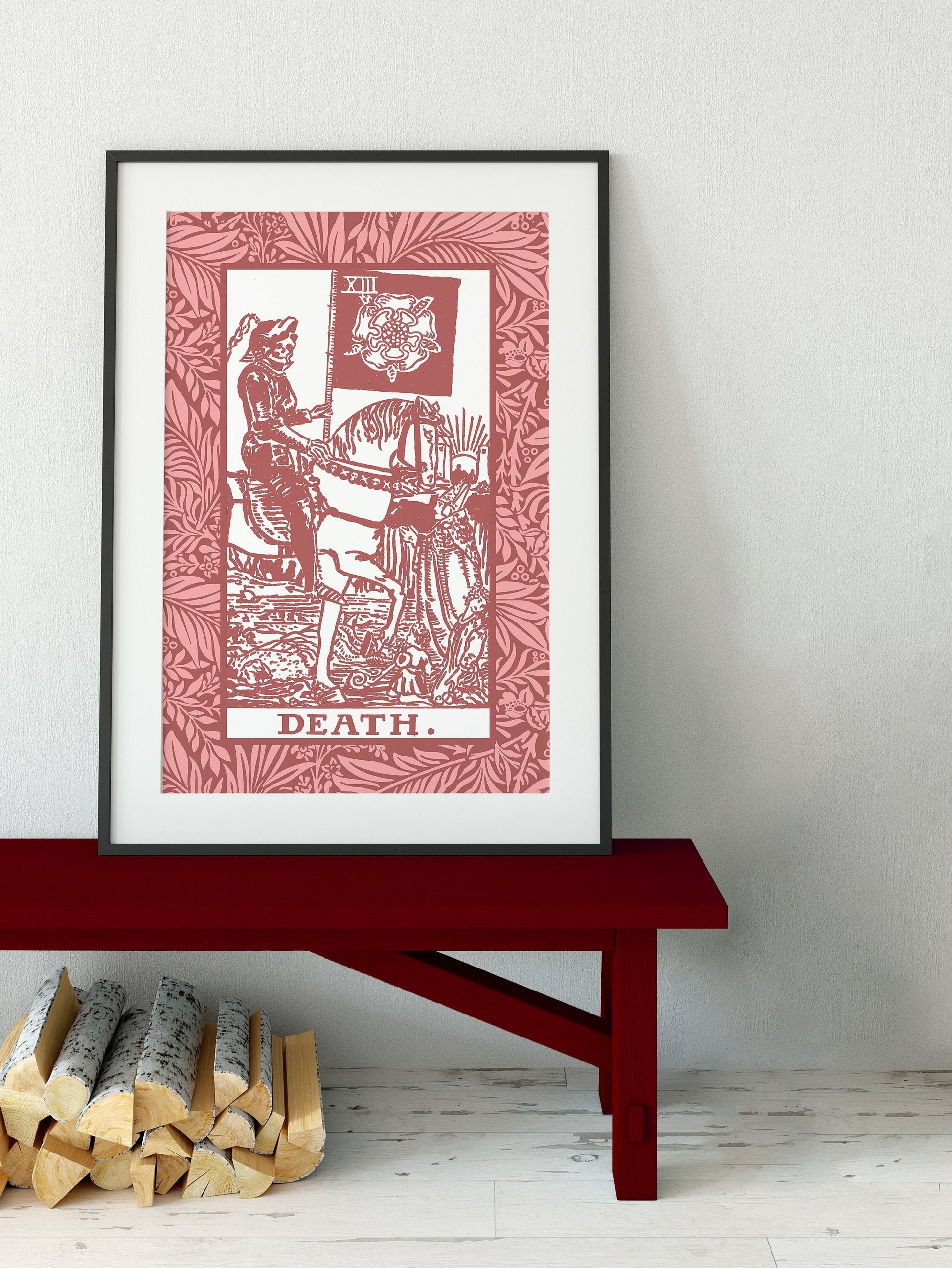 Death - Pink & White Tarot Card Print - The Death Card Pink Poster, No Frame