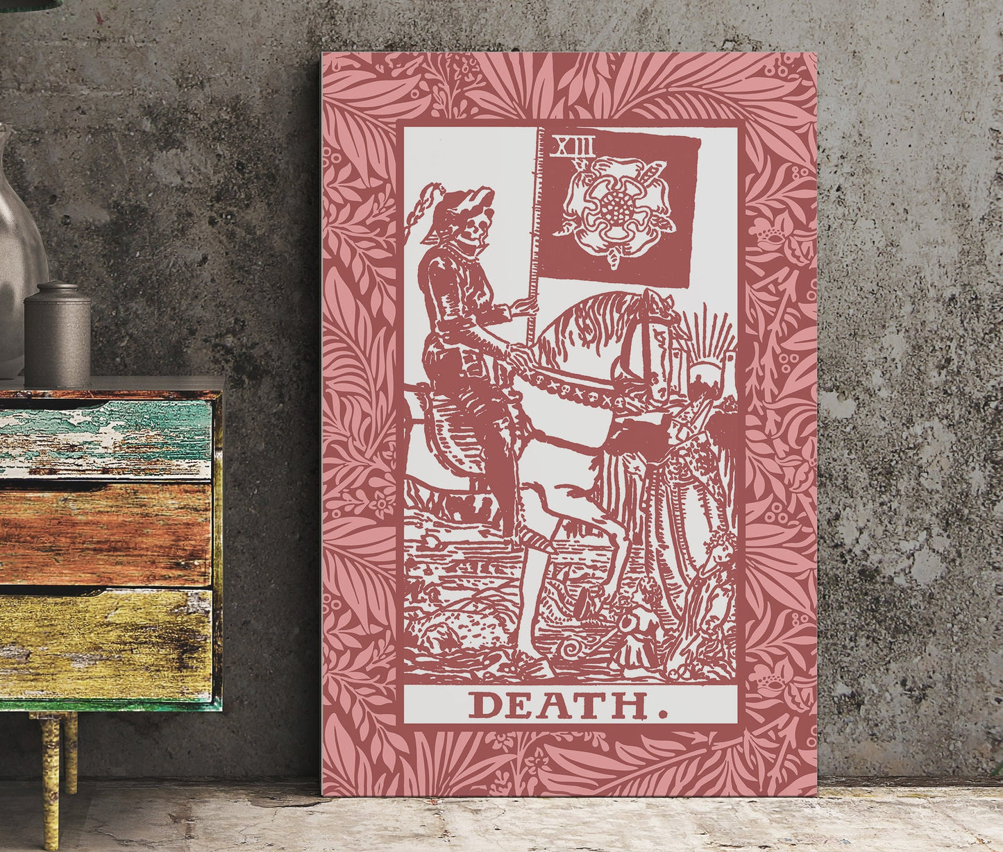 Death - Pink & White Tarot Card Print - The Death Card Pink Poster, No Frame