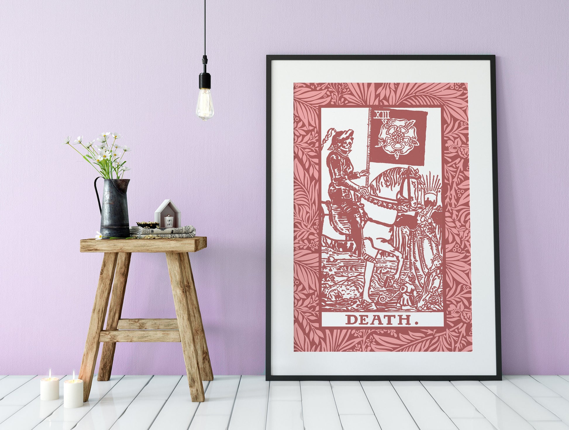 Death - Pink & White Tarot Card Print - The Death Card Pink Poster, No Frame