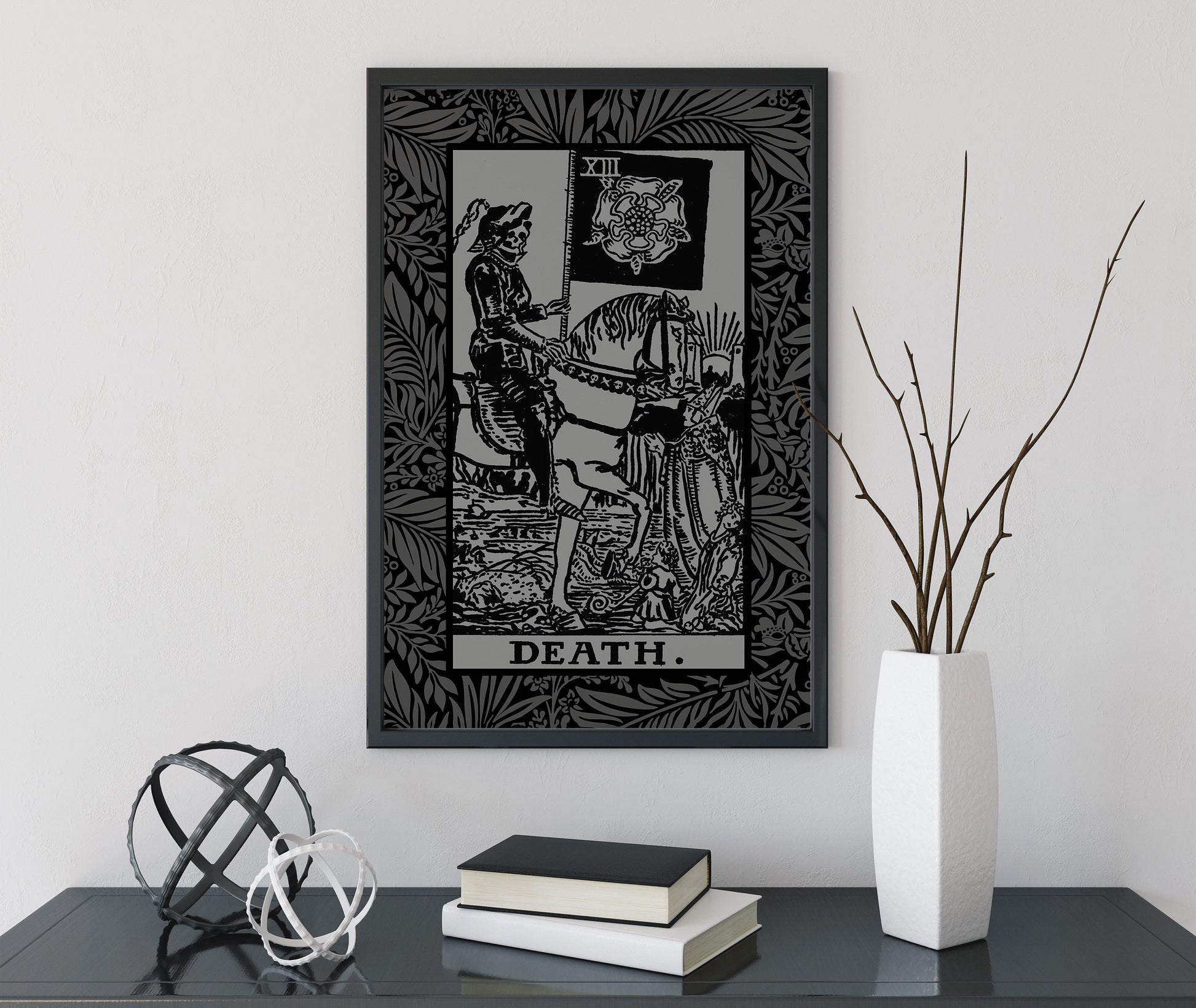 Death Tarot Card Gray and Black Print - The Death Card Grey Poster, No Frame