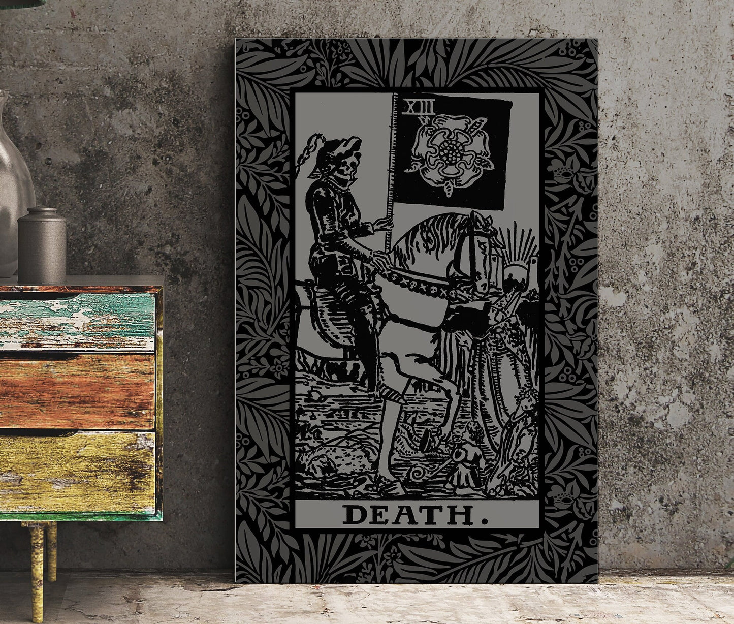 Death Tarot Card Gray and Black Print - The Death Card Grey Poster, No Frame