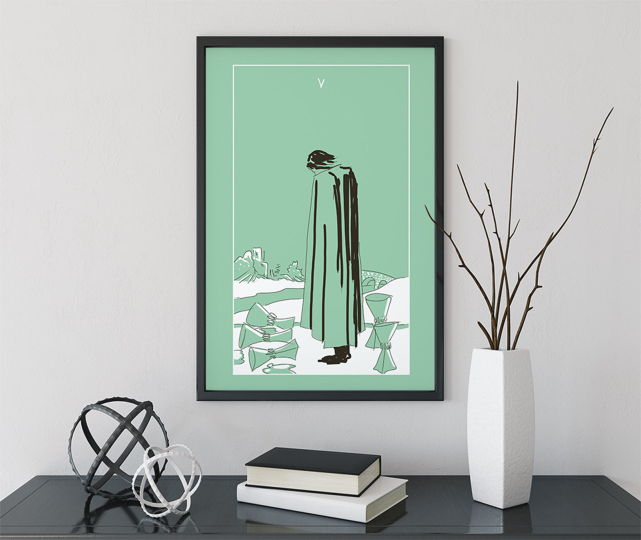 Five of Cups - Tarot Card Print from the Green Menagerie Deck Coming To Kickstarter Soon - The Five of Cups Card Poster, No Frame