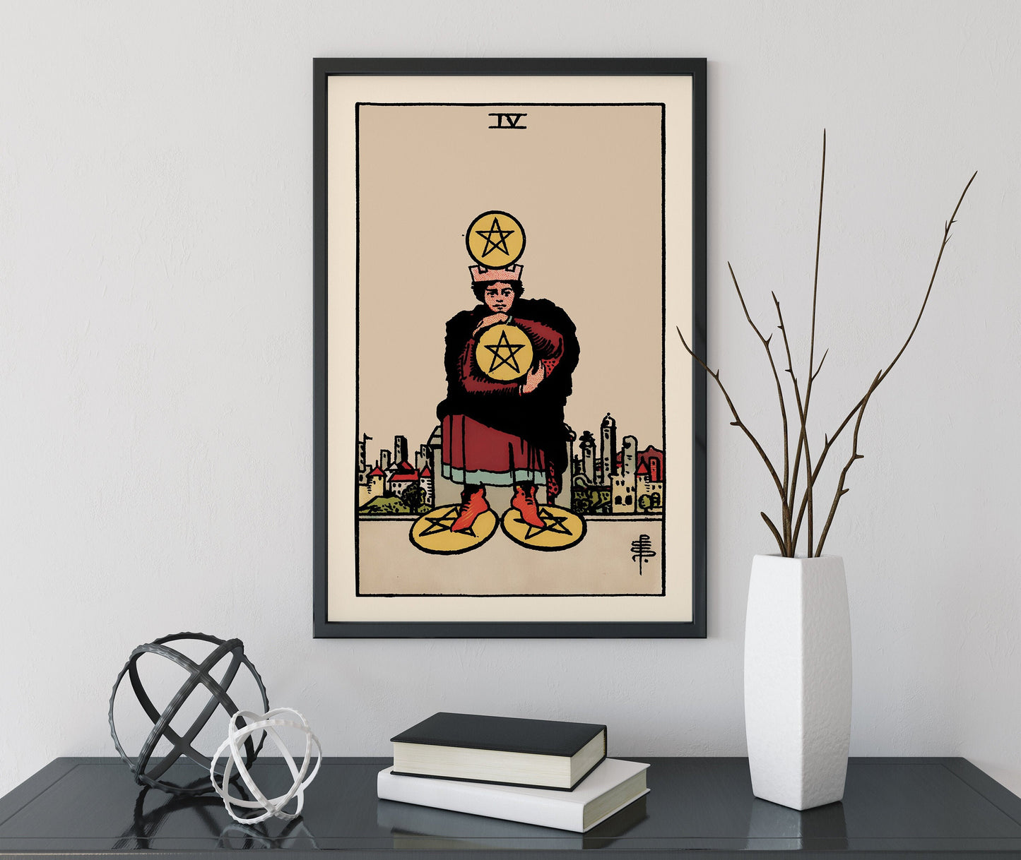 Four of Pentacles- Tarot Card Print - The Four of Pentacles Card Poster, No Frame