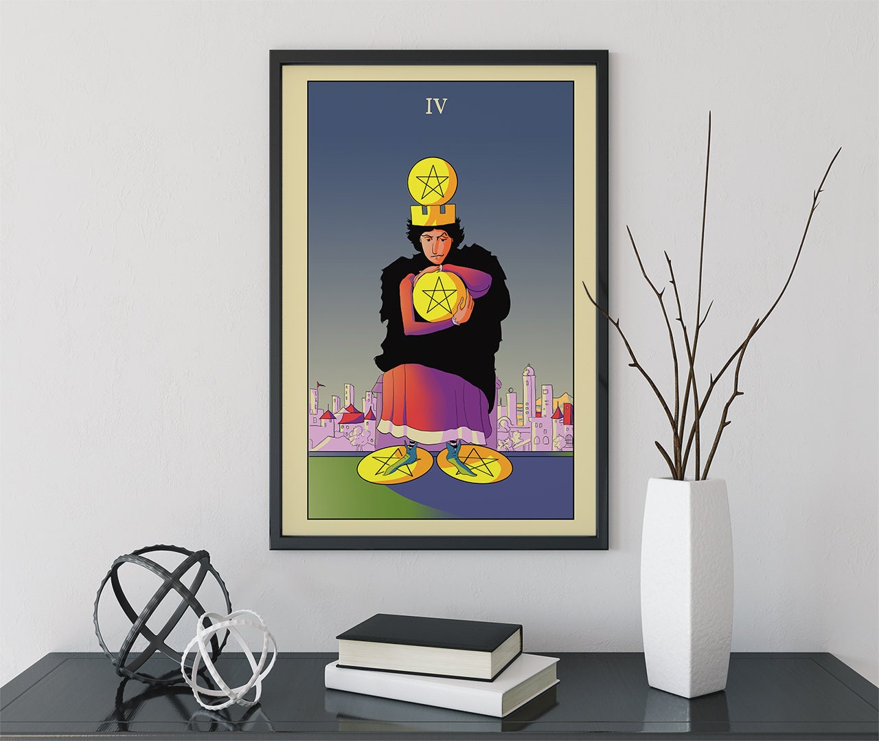 Four of Pentacles- Tarot Card Print from the Green Menagerie Tarot - The Four of Pentacles Card Poster, No Frame