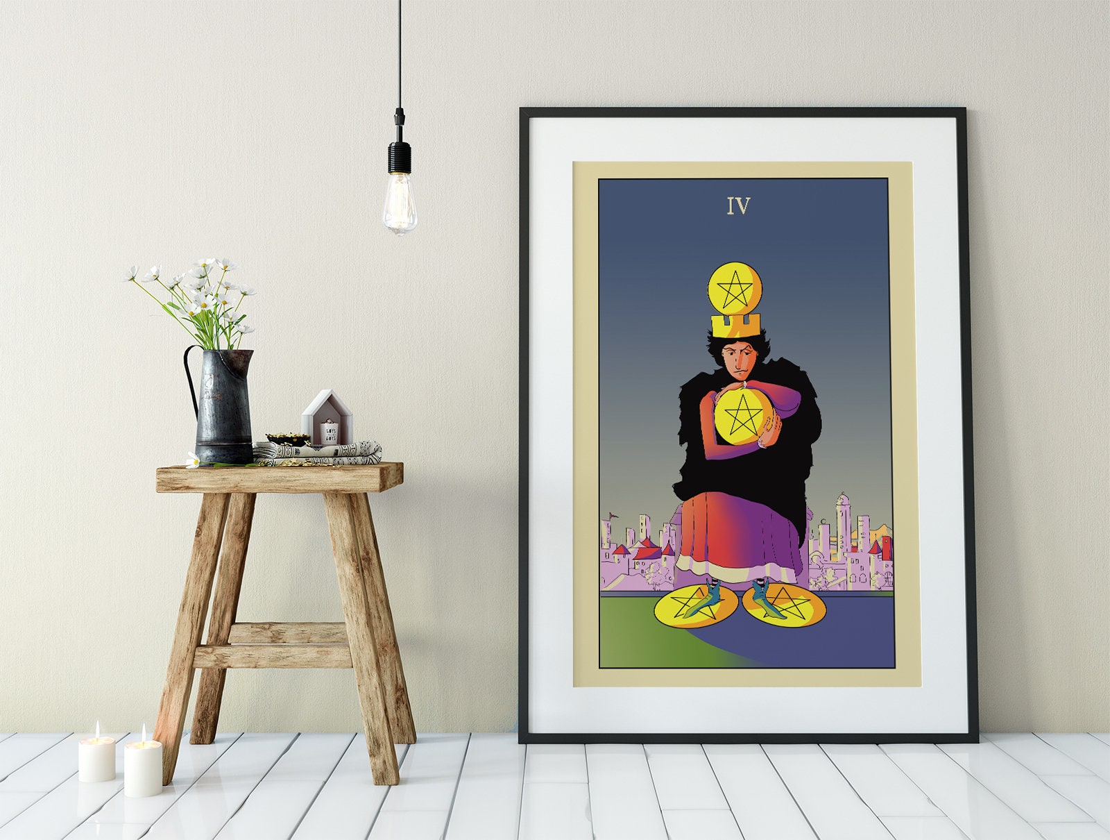 Four of Pentacles- Tarot Card Print from the Green Menagerie Tarot - The Four of Pentacles Card Poster, No Frame