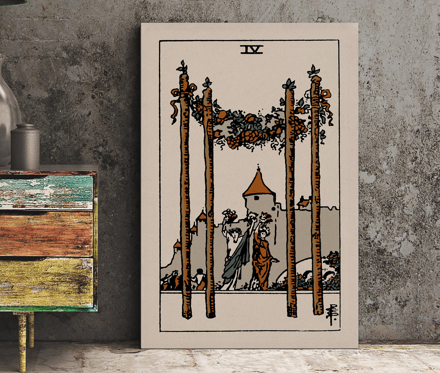 Four of Wands - Tarot Card Print - The 4 of Wands Card Natural Vibe Poster, No Frame