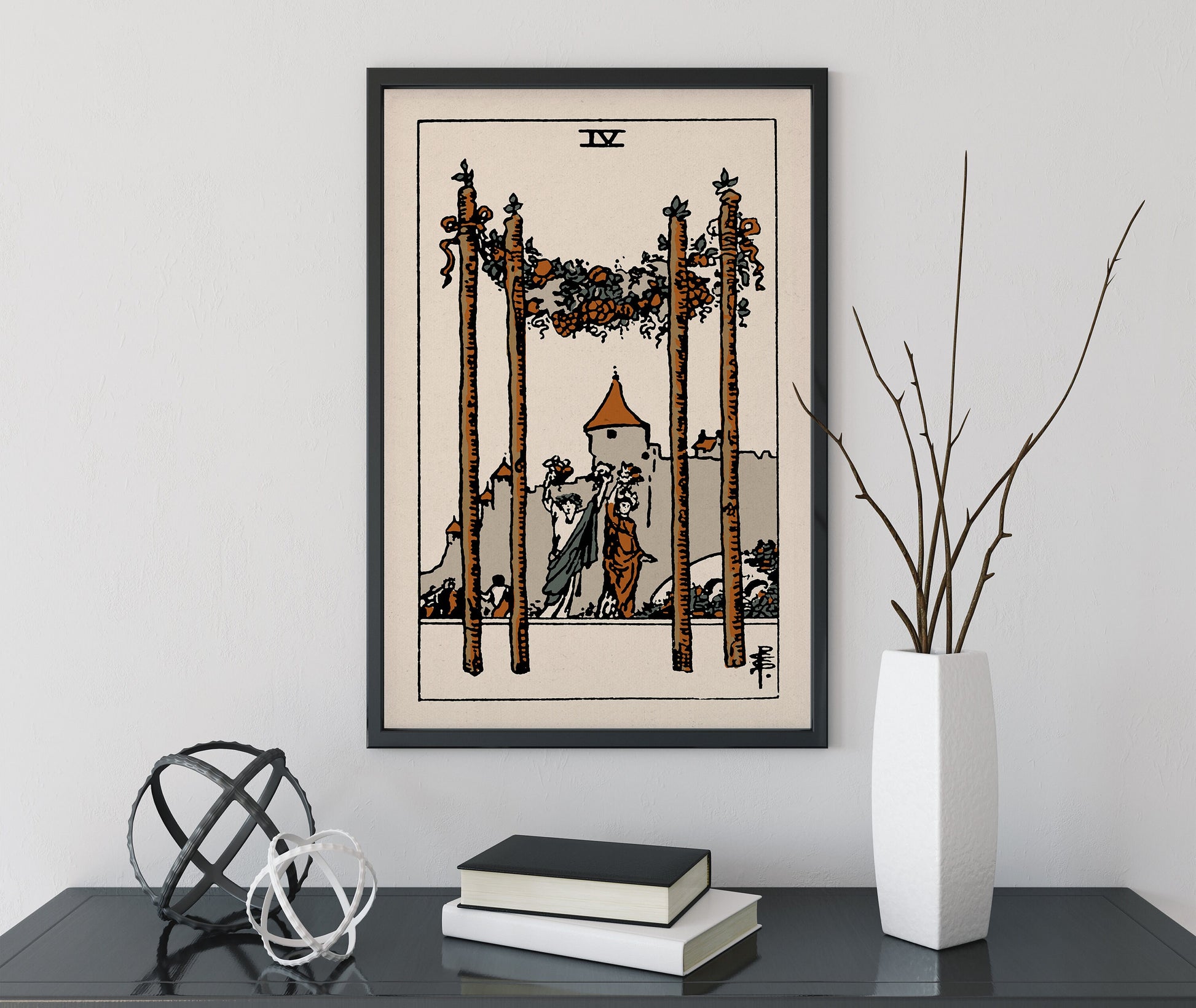 Four of Wands - Tarot Card Print - The 4 of Wands Card Natural Vibe Poster, No Frame