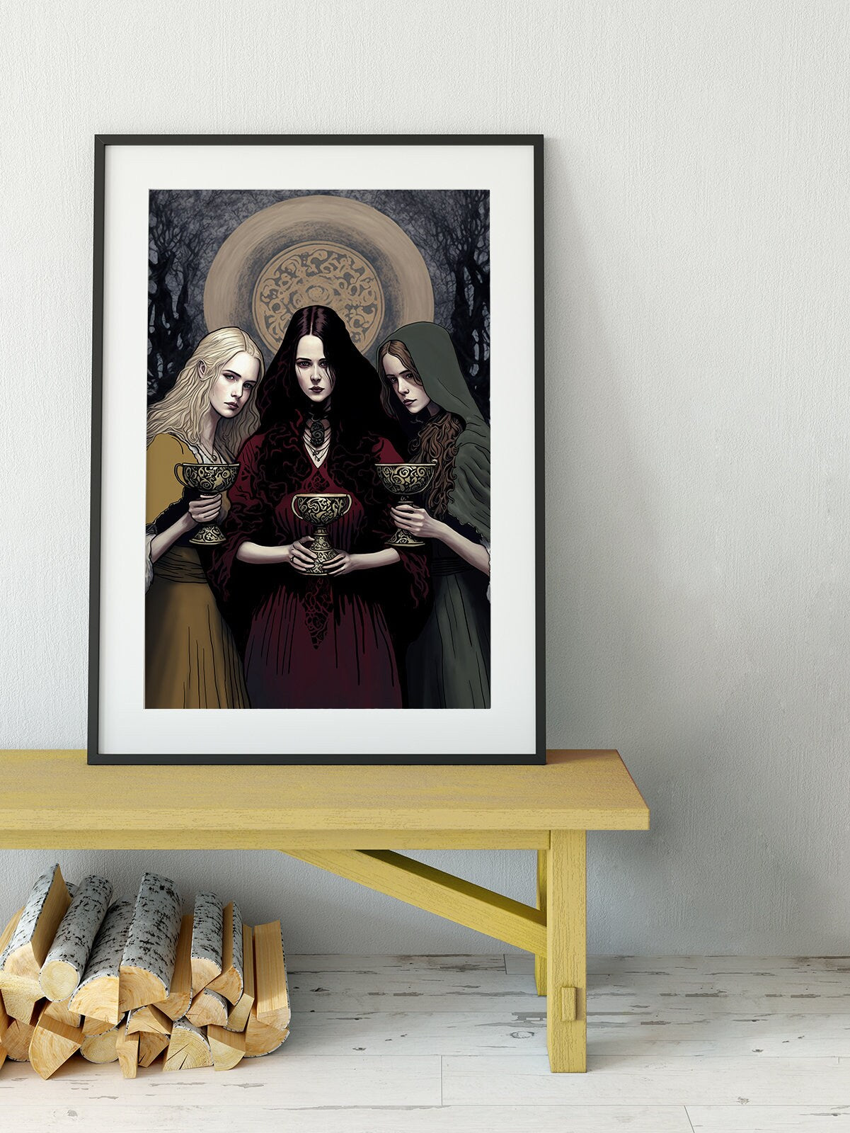 Hecate Moon Goddess Poster - Painted - Wiccan Triple Goddess Print - Hekate Witchy Painted Print, No Frame