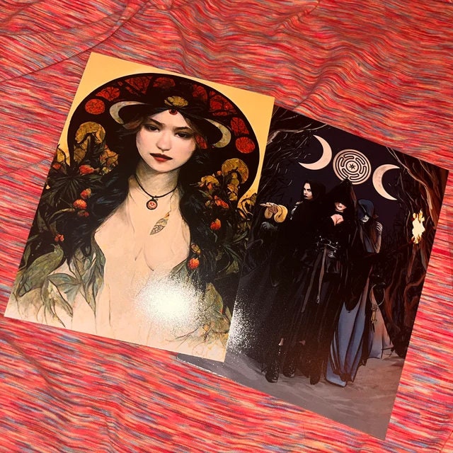 Hecate Moon Goddess Poster - Painted - Wiccan Triple Goddess Tapestry - Hekate Witchy Painted Print, No Frame