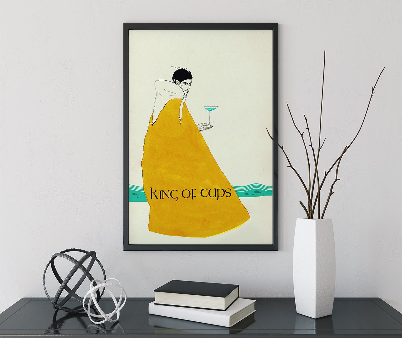 King of Cups- Tarot Card Print From the Green Menagerie Deck Coming to Kickstarter Soon - The King of Cups Card Poster, No Frame