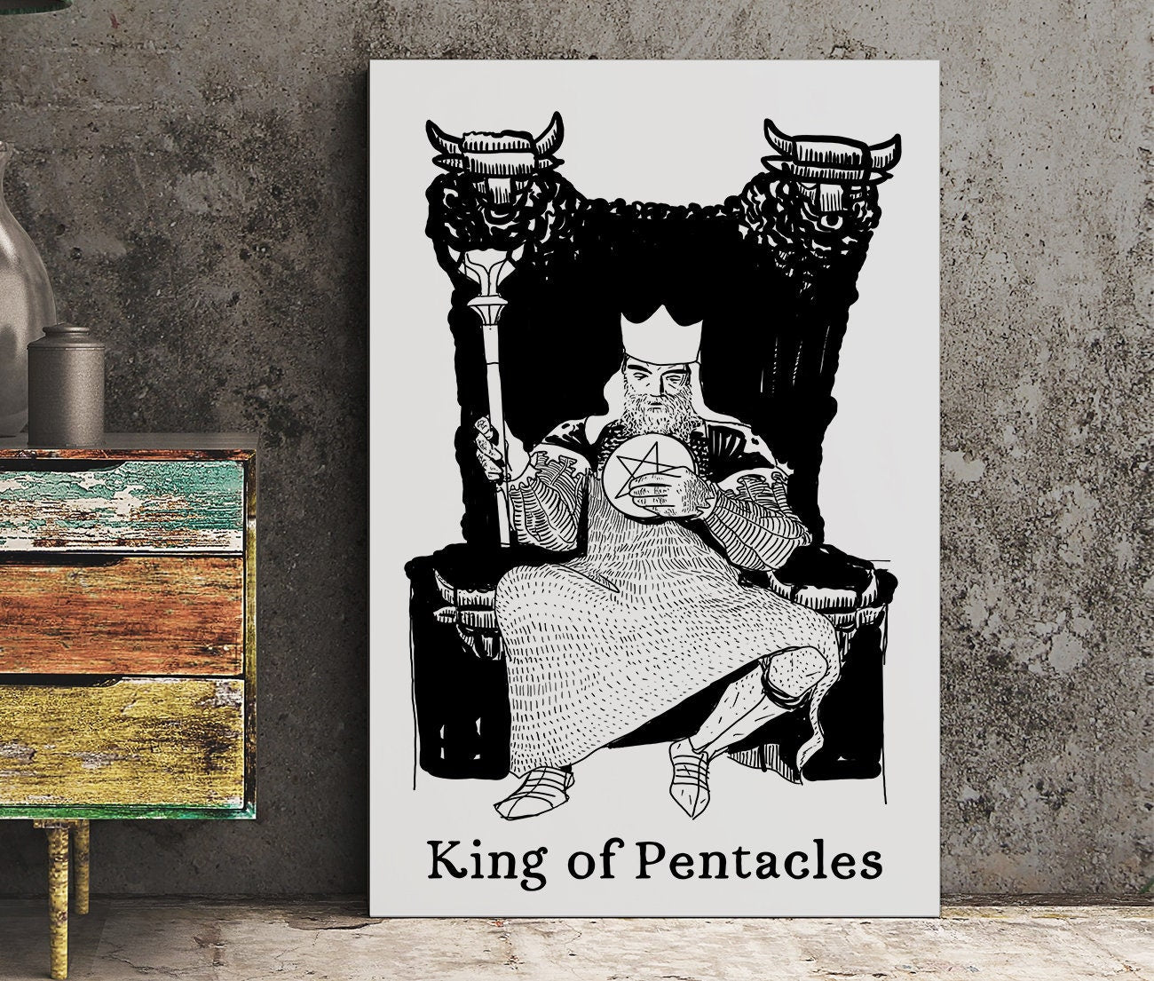 King of Pentacles- Tarot Card Print - The King of Pentacles Card Poster by Printagrams, No Frame