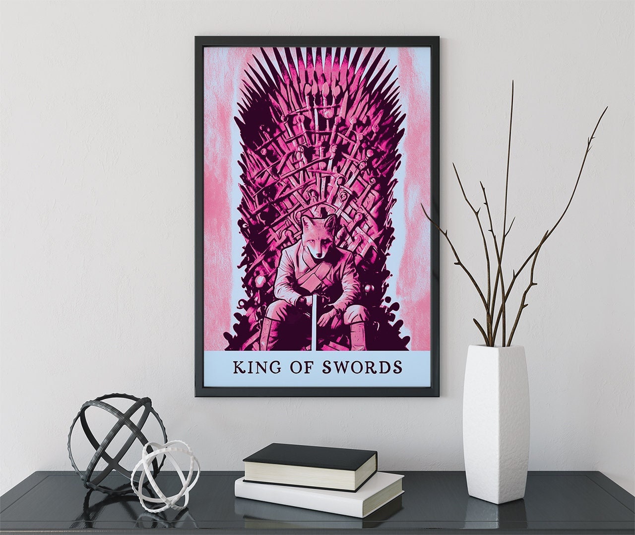 King of Swords- Tarot Card Print from the Green Menagerie Deck - The King of Swords Card Poster, No Frame