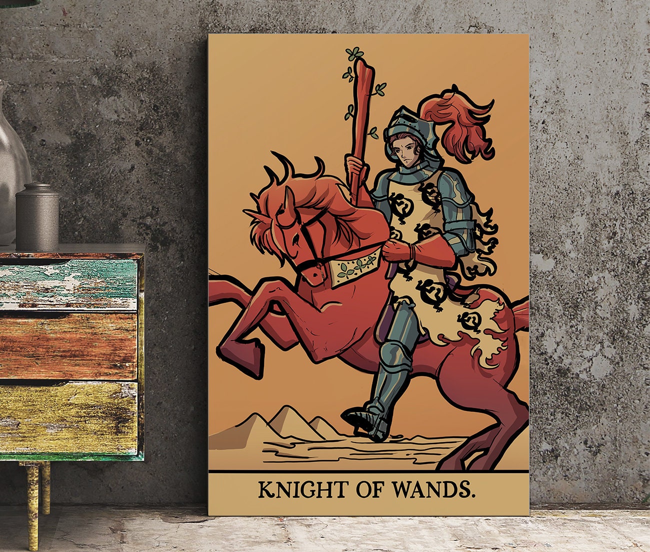 Knight of Wands- Tarot Card Print from the Green Menagerie Deck - The Knight of Wands Card Poster, No Frame