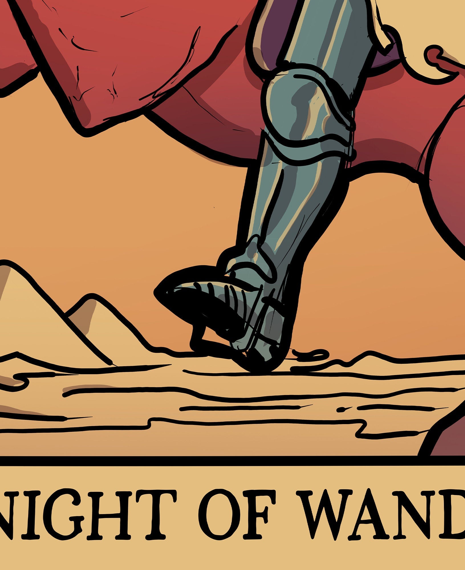 Knight of Wands- Tarot Card Print from the Green Menagerie Deck - The Knight of Wands Card Poster, No Frame