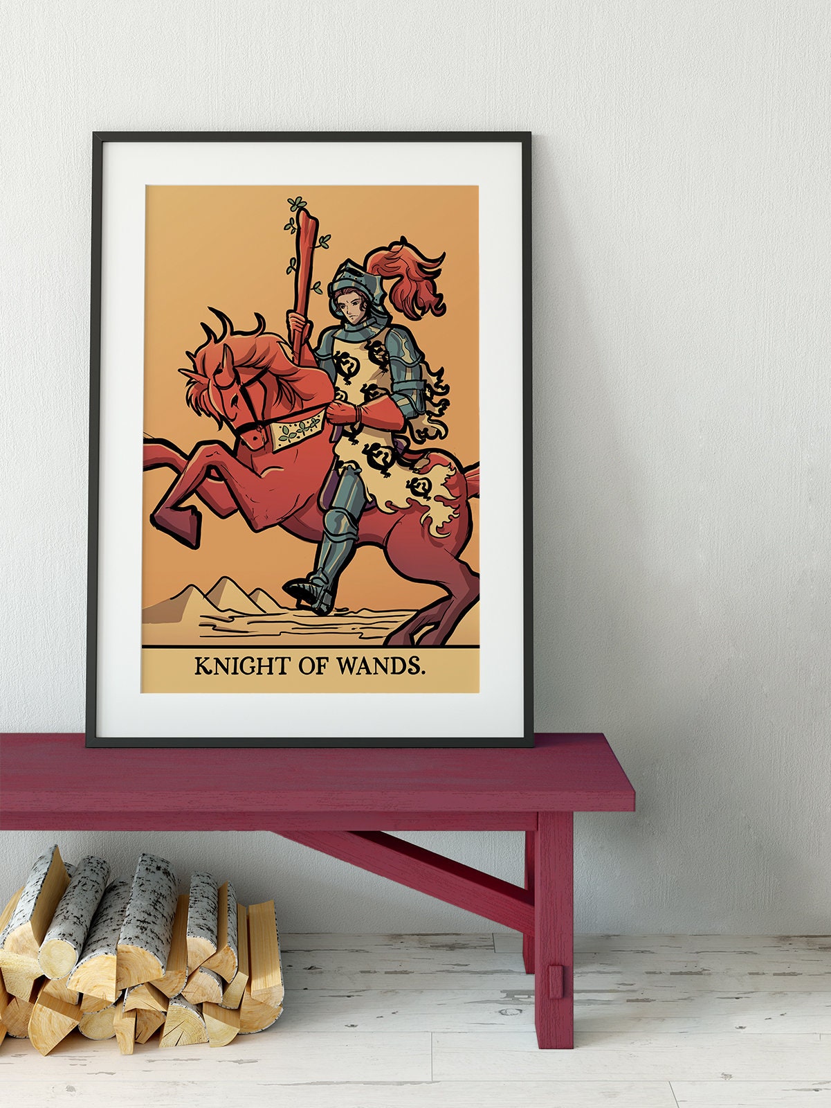 Knight of Wands- Tarot Card Print from the Green Menagerie Deck - The Knight of Wands Card Poster, No Frame