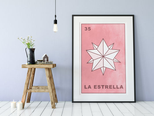 La Estrella Card Star Poster Star Tarot Pink Print, No Frame