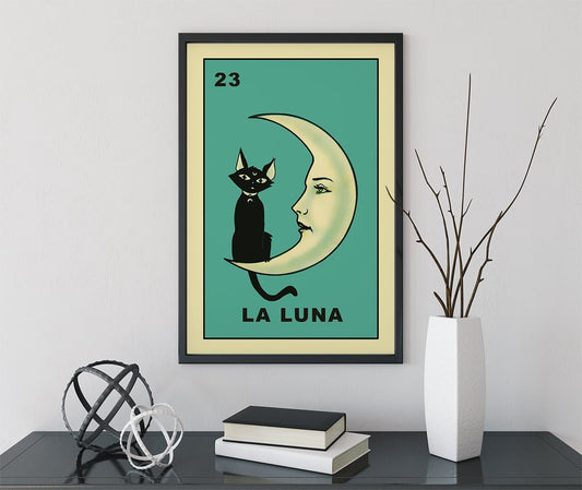 La Luna Cartoon Cat Card Moon Print, No Frame