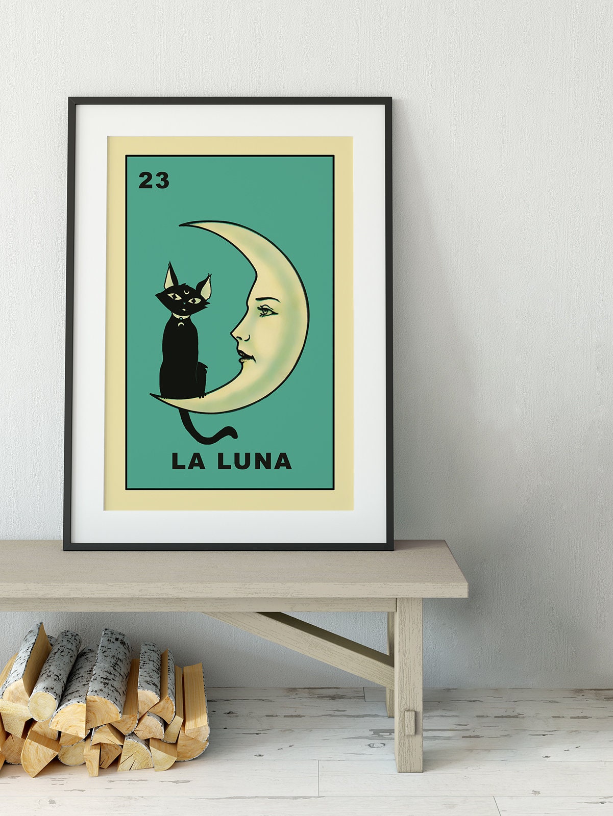 La Luna Cartoon Cat Card Moon Print, No Frame