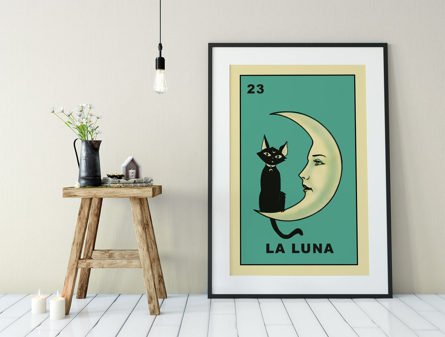 La Luna Cartoon Cat Card Moon Print, No Frame