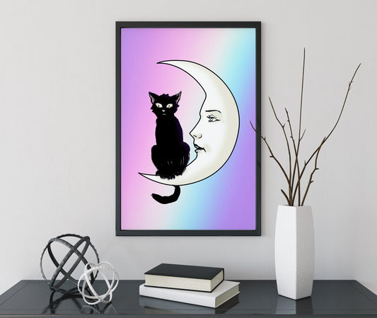 La Luna Cat Card Moon Pastel Goth Print, No Frame