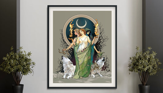 Moon Goddess Hecate Poster - Painted - Wiccan Tapestry - Hecate Witchy Painted Print, No Frame