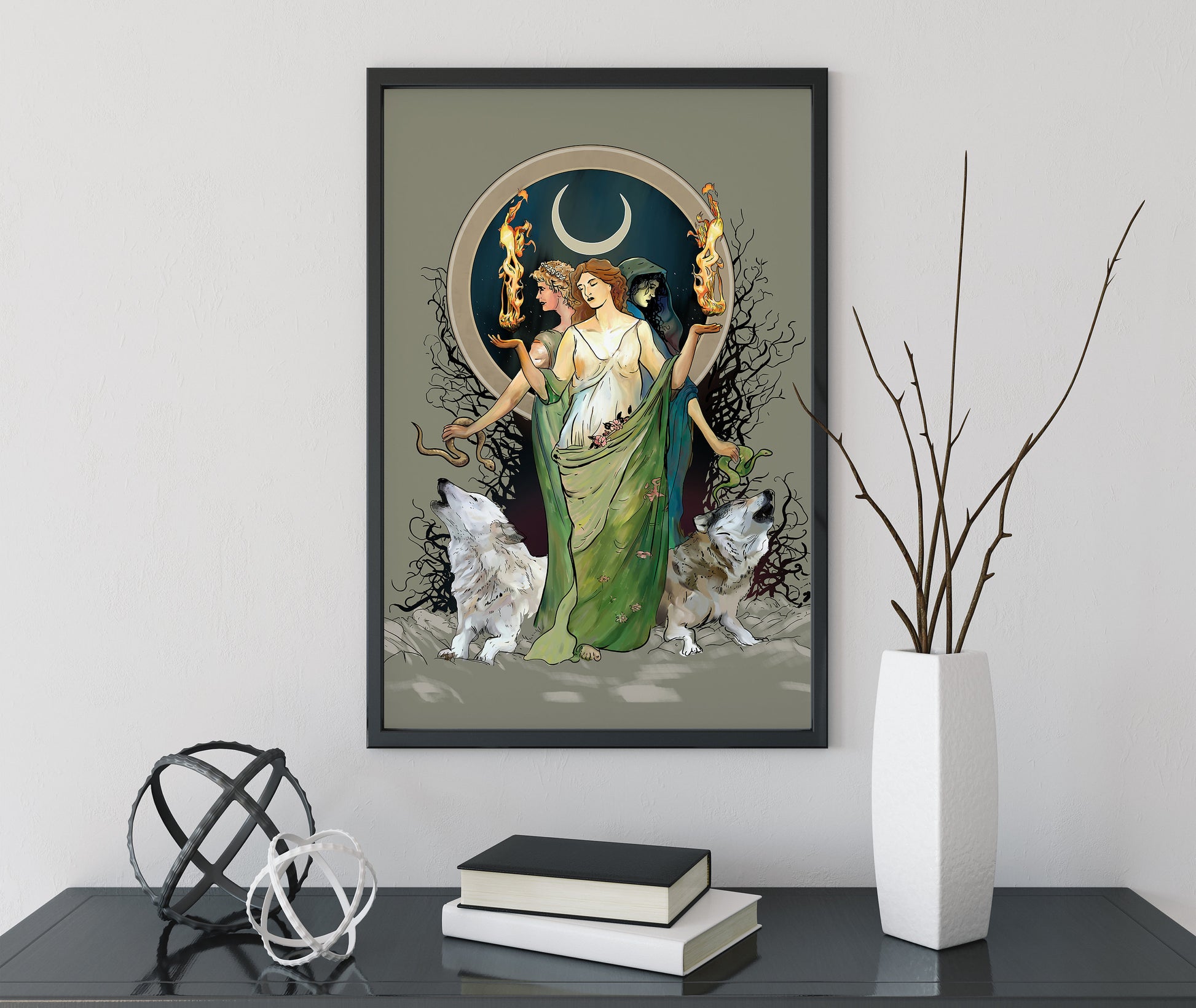 Moon Goddess Hecate Poster - Painted - Wiccan Tapestry - Hecate Witchy Painted Print, No Frame