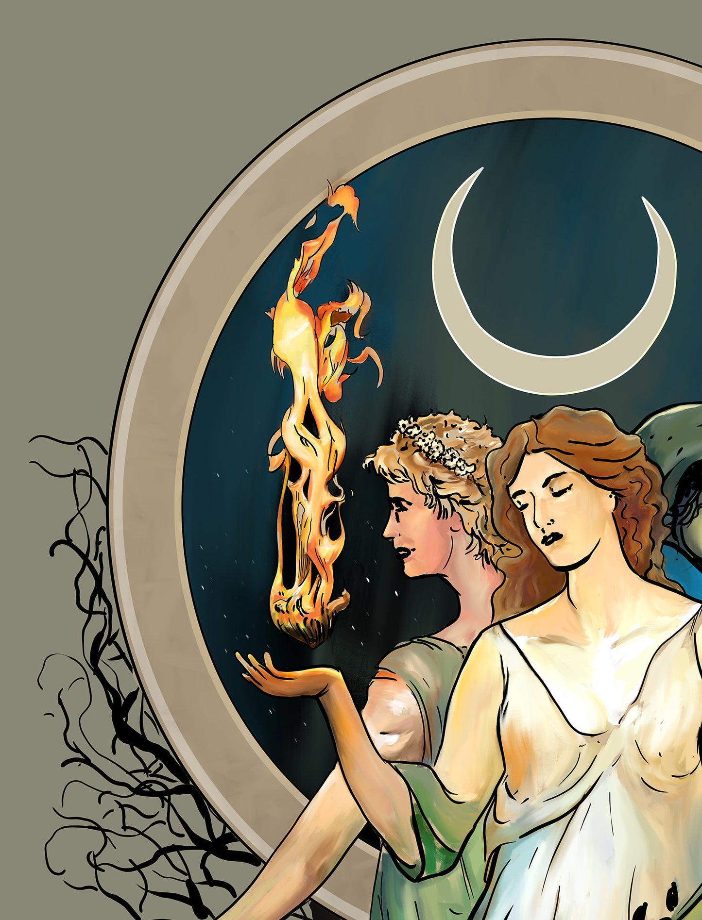 Moon Goddess Hecate Poster - Painted - Wiccan Tapestry - Hecate Witchy Painted Print, No Frame