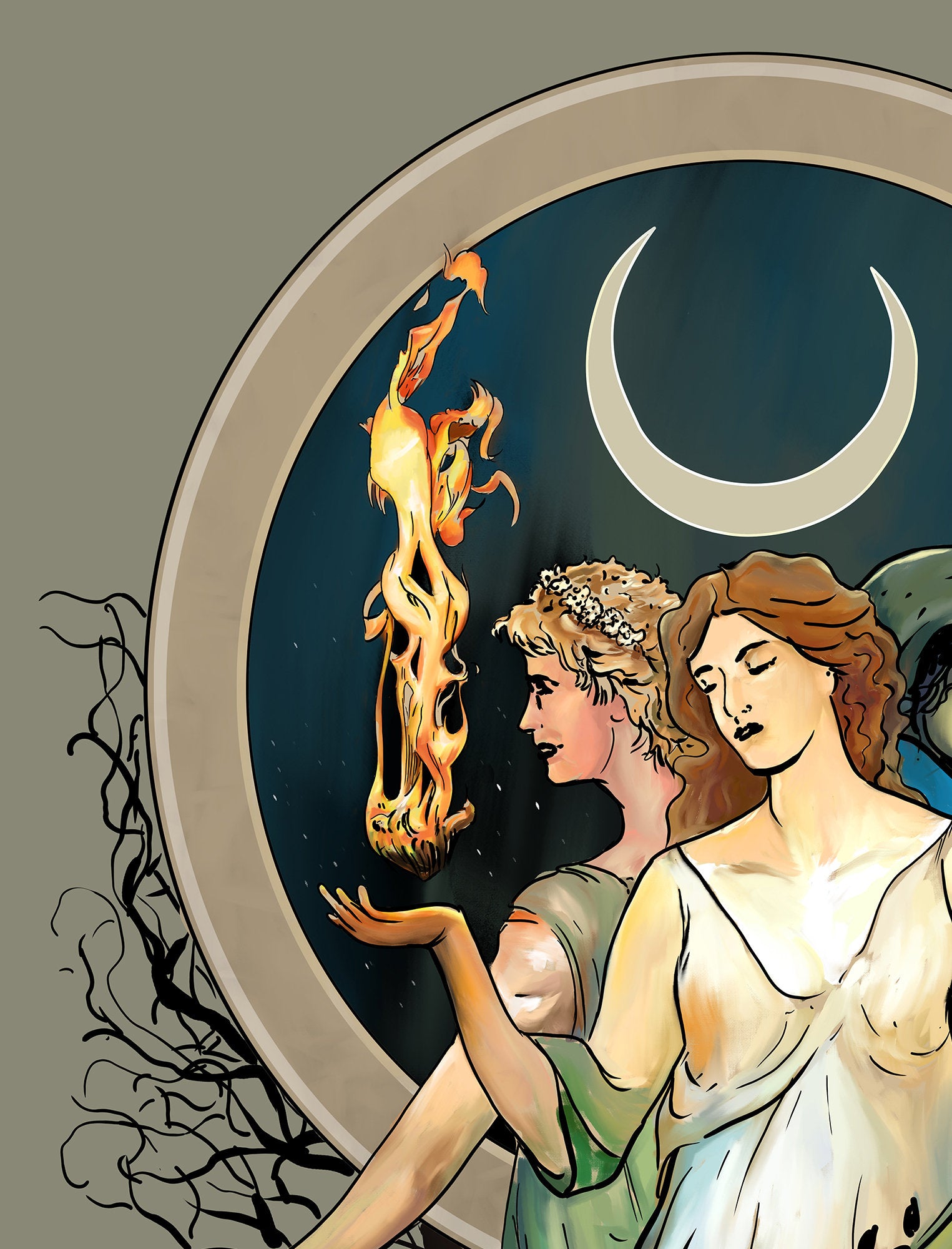 Moon Goddess Hecate Poster - Painted - Wiccan Tapestry - Hecate Witchy Painted Print, No Frame