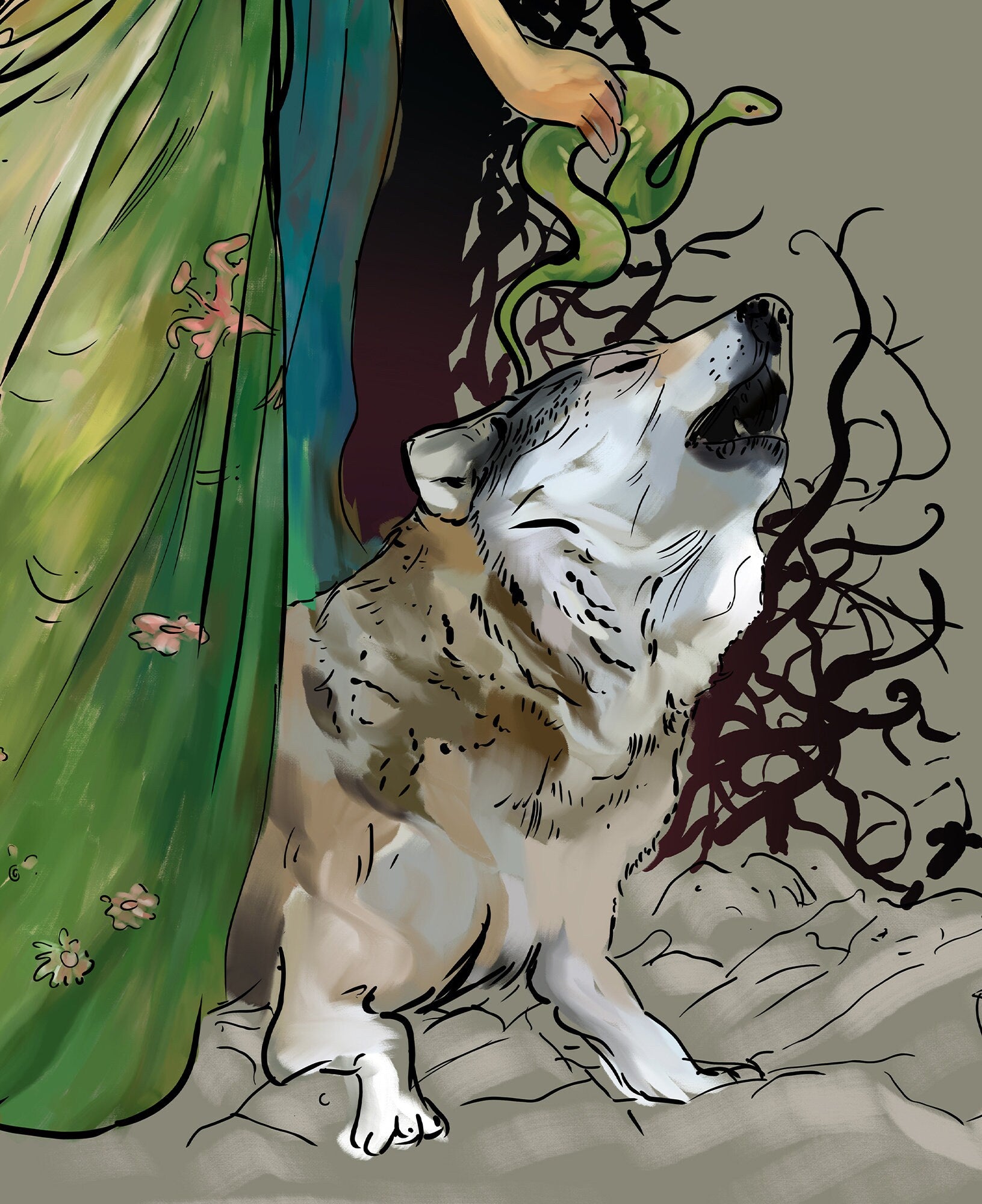 Moon Goddess Hecate Poster - Painted - Wiccan Tapestry - Hecate Witchy Painted Print, No Frame