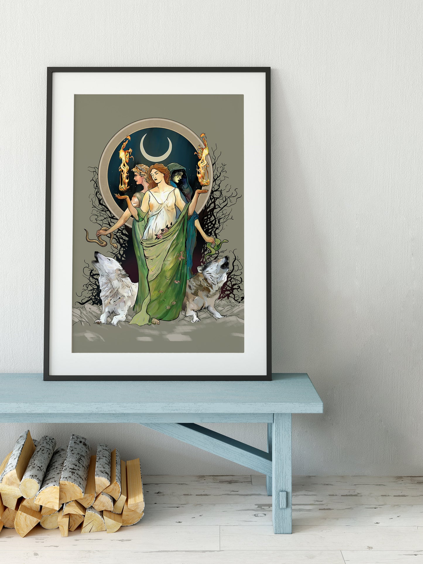 Moon Goddess Hecate Poster - Painted - Wiccan Tapestry - Hecate Witchy Painted Print, No Frame