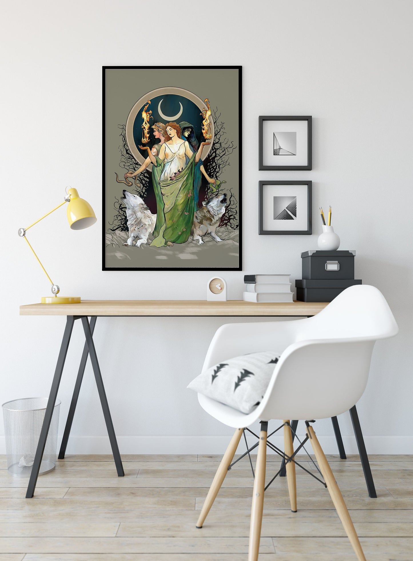 Moon Goddess Hecate Poster - Painted - Wiccan Tapestry - Hecate Witchy Painted Print, No Frame