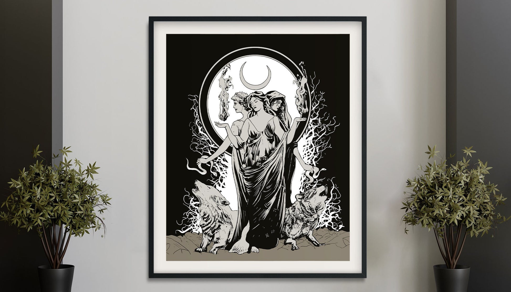 Moon Goddess Hecate Poster - Painted - Wiccan Tapestry - Hecate Witchy Painted Print, No Frame
