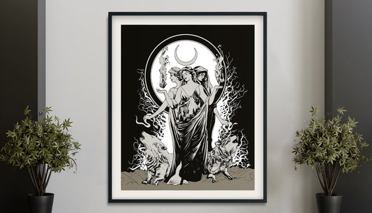 Moon Goddess Hecate Poster - Painted - Wiccan Tapestry - Hecate Witchy Painted Print, No Frame