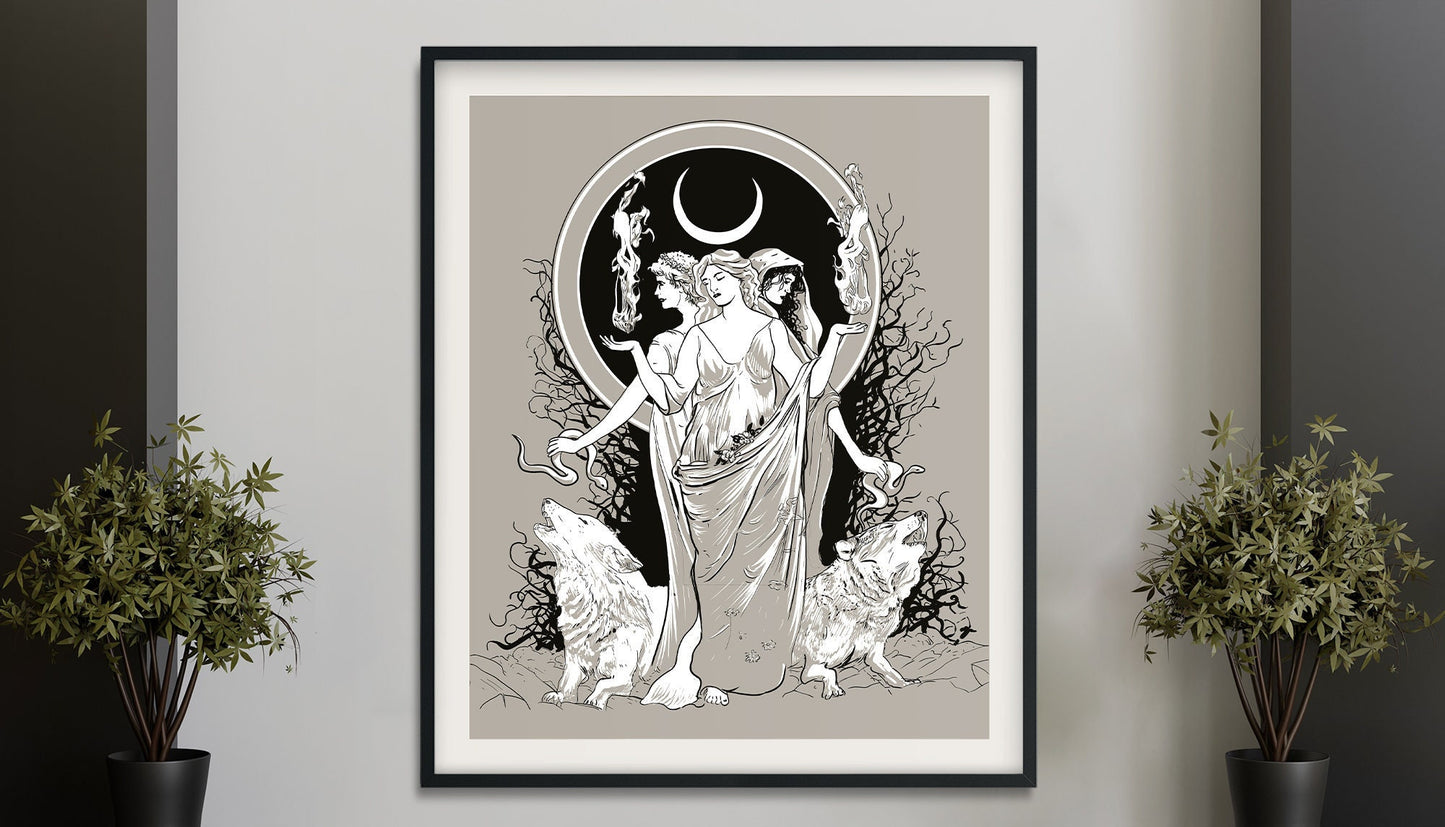 Moon Goddess Hecate Poster- Wiccan Print- Hecate Witchy Print, No Frame