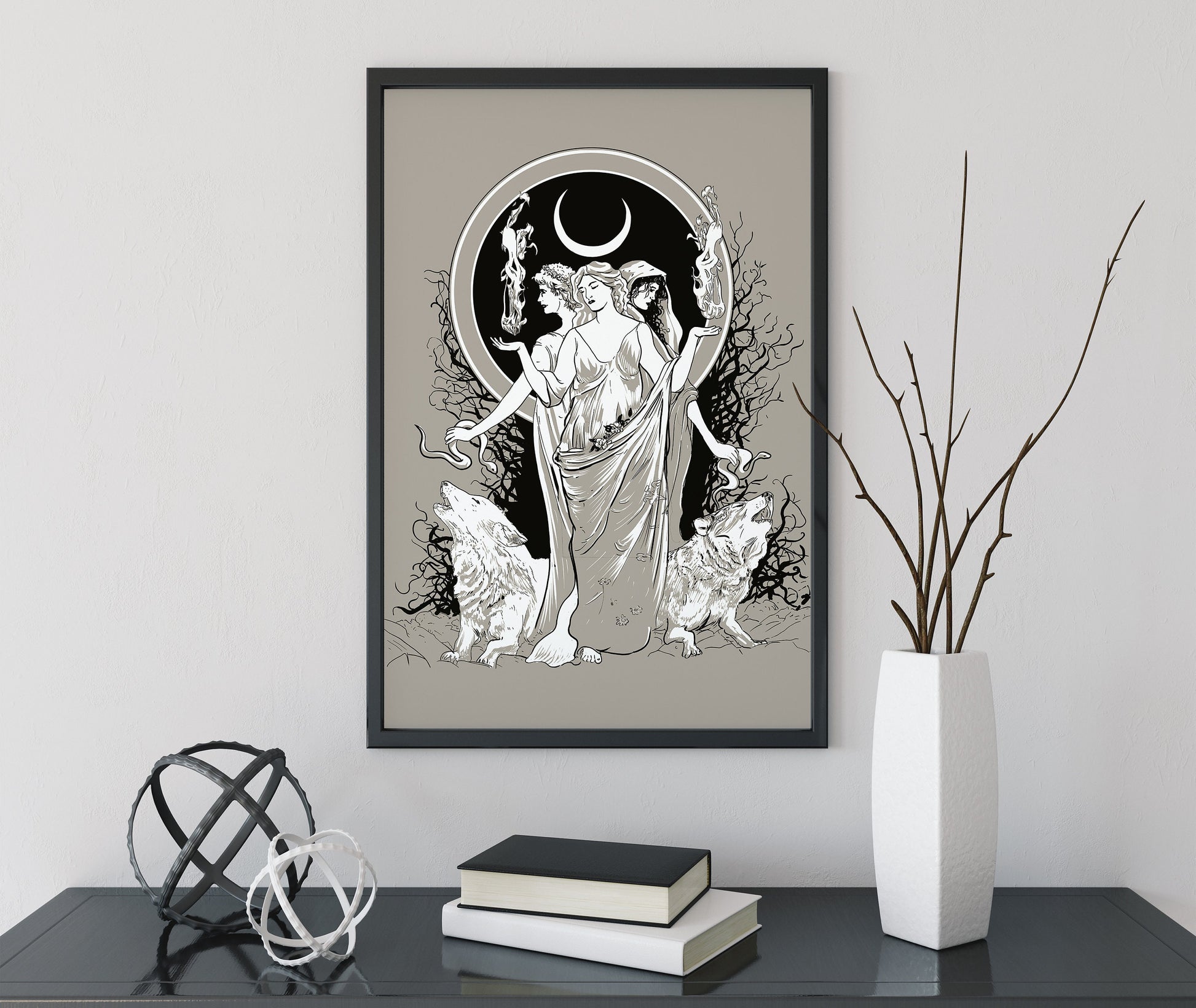 Moon Goddess Hecate Poster- Wiccan Print- Hecate Witchy Print, No Frame