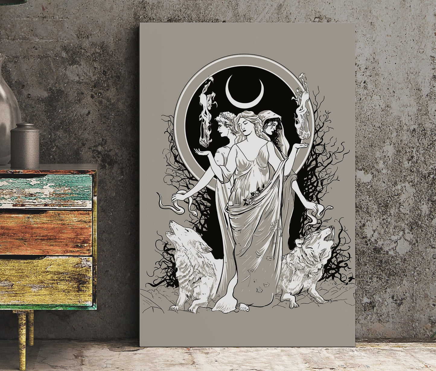 Moon Goddess Hecate Poster- Wiccan Print- Hecate Witchy Print, No Frame